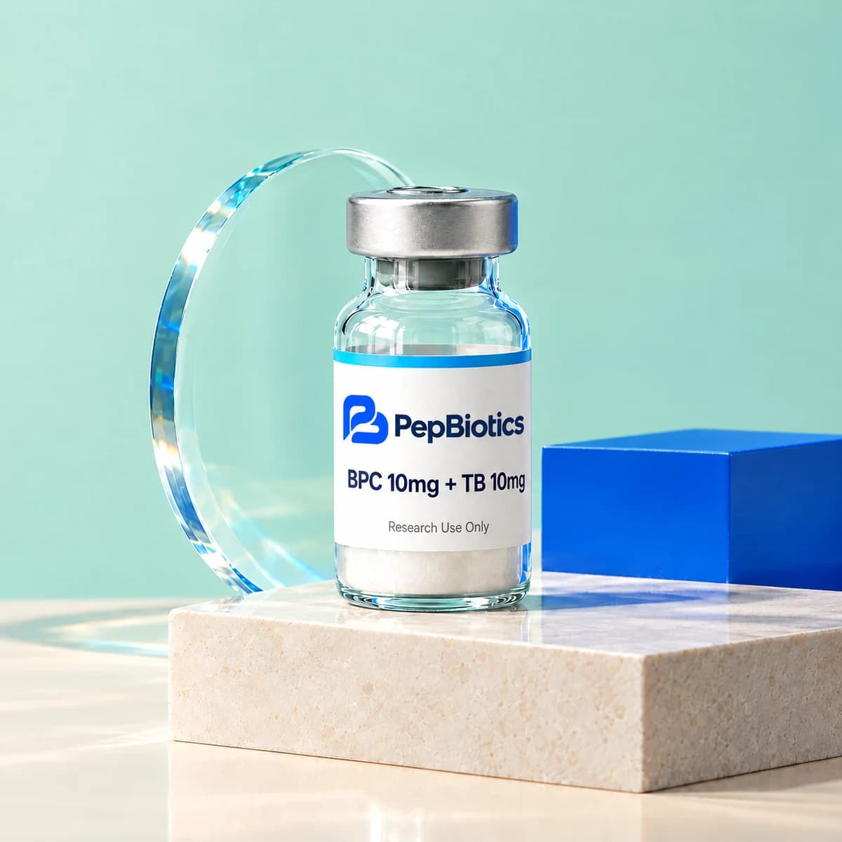 Illustrative PepBiotics BPC 10mg + TB 10mg mint studio artwork