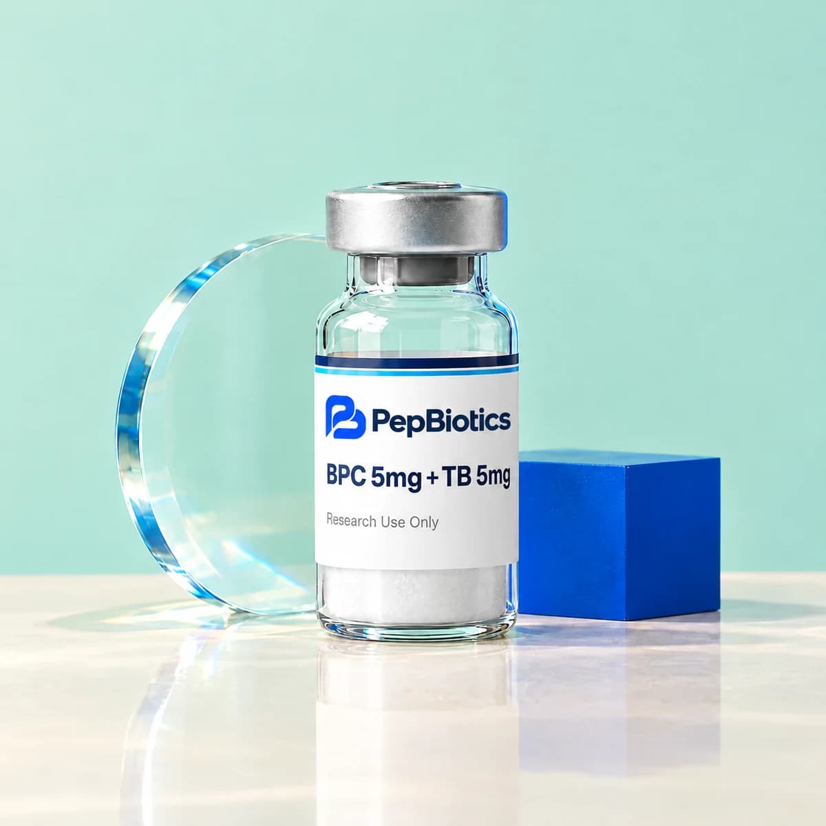 Illustrative PepBiotics BPC 5mg + TB 5mg mint studio artwork