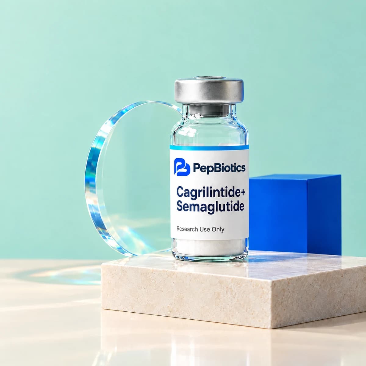 Illustrative PepBiotics Cagrilintide+Semaglutide mint studio artwork